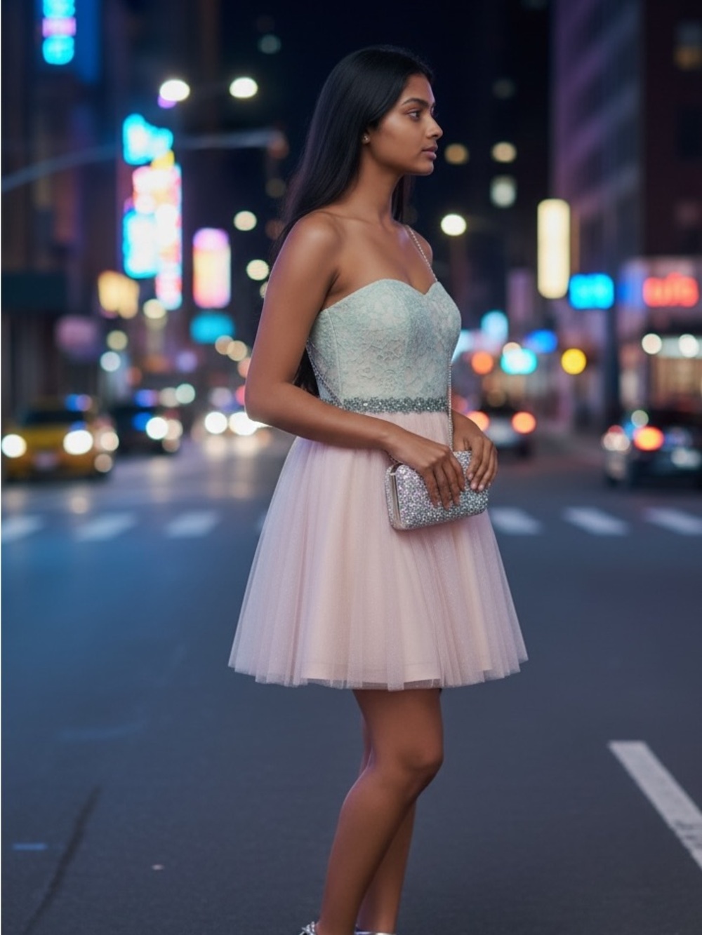Deb Strapless Lace Bodice Mint and Blush Tulle Dress